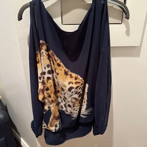 Trina Turk Navy Leopard Print Blouse